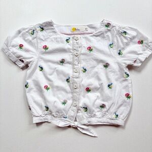 Mini Boden White and Pink Blouse with Puff Sleeves